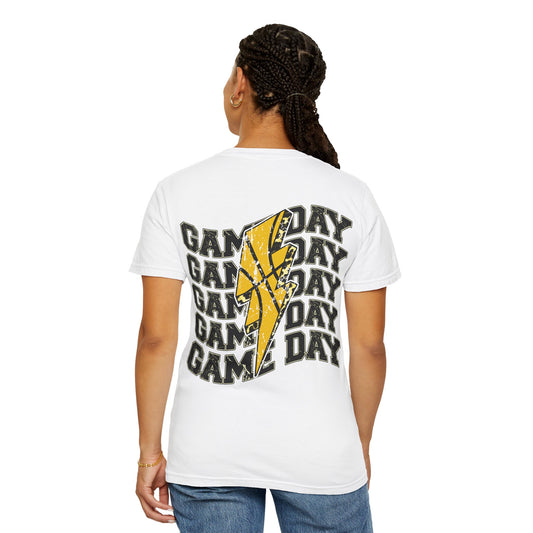 Lightning Bolt Tigers Game Day T-Shirt, School Spirit Tee, Unisex Garment-Dyed Shirt, Everyday Wear, Basketball Fan Apparel, Sports Graphic