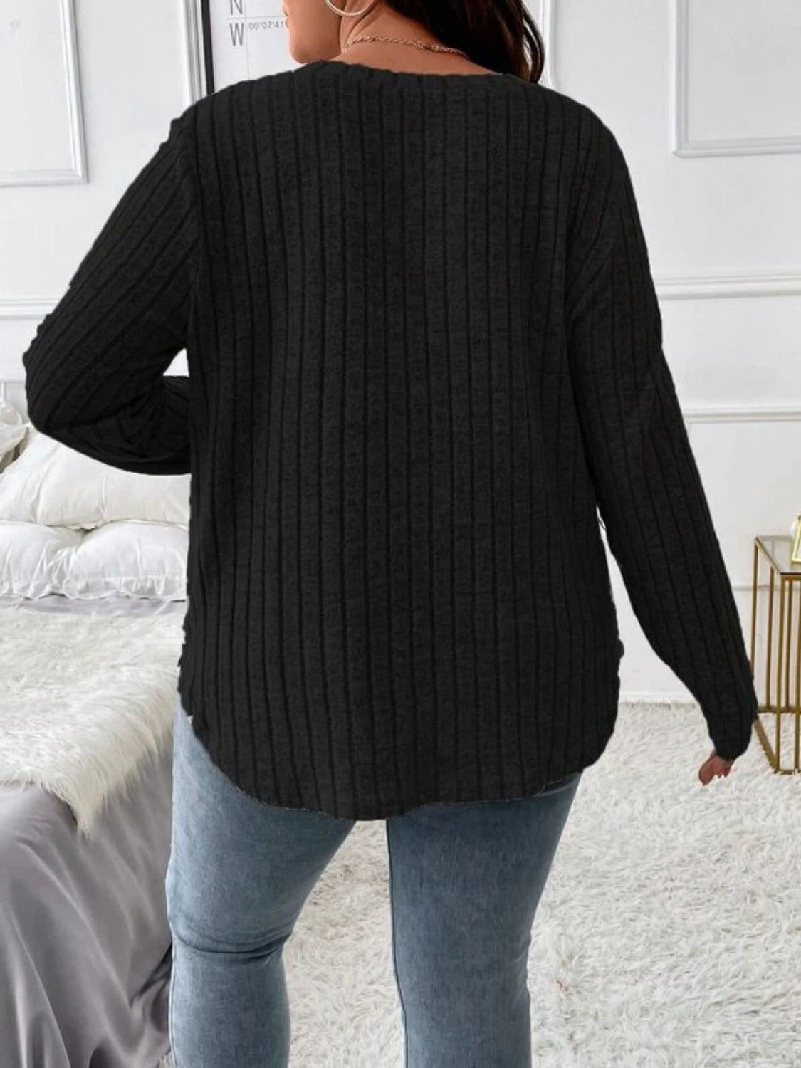 Plus Size V-Neck Long Sleeve Shirt