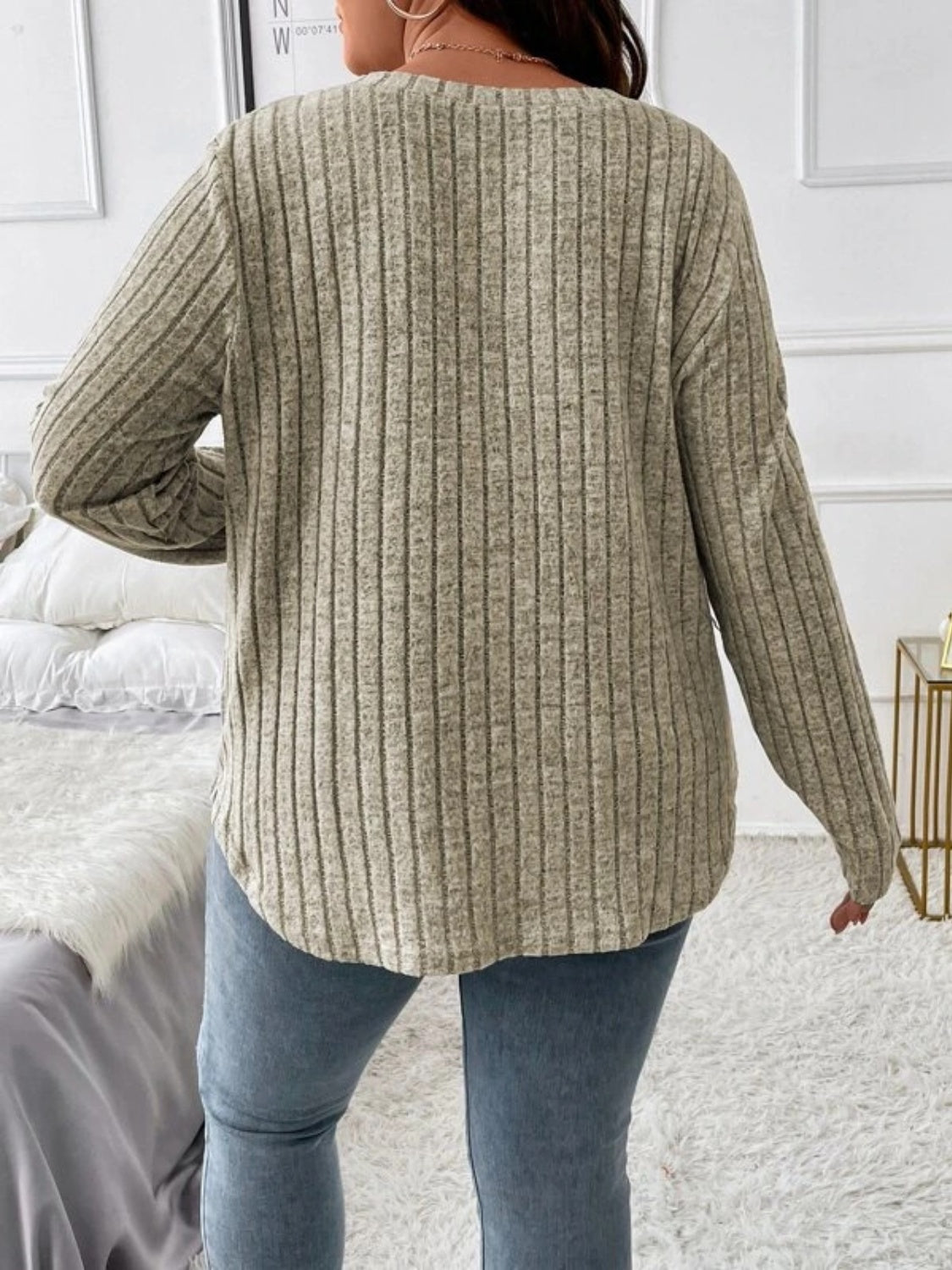 Plus Size V-Neck Long Sleeve Shirt