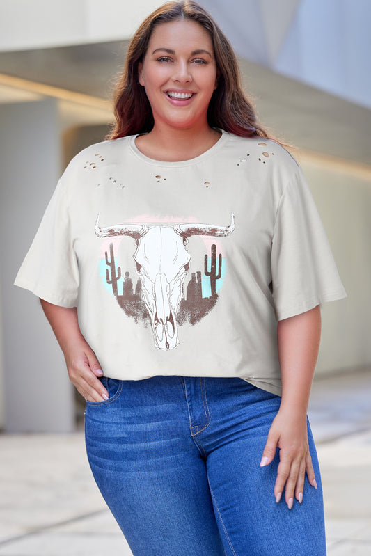 Plus Size Animal Graphic Distressed T Shirt