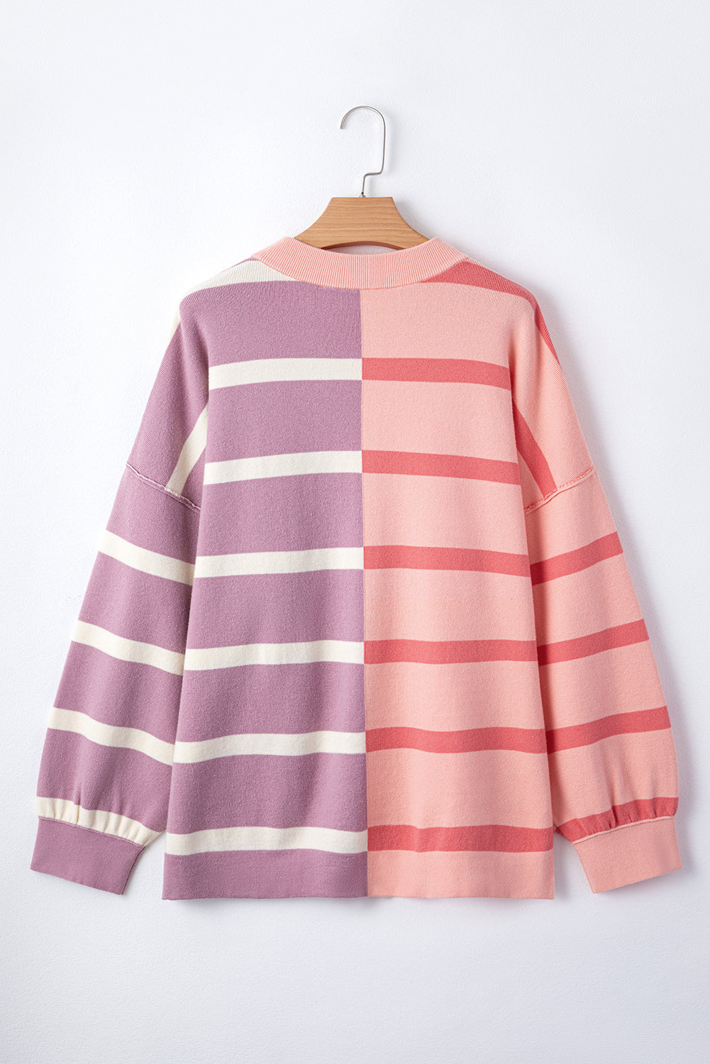 Light Beige Striped Colorblock Drop Shoulder Sweater