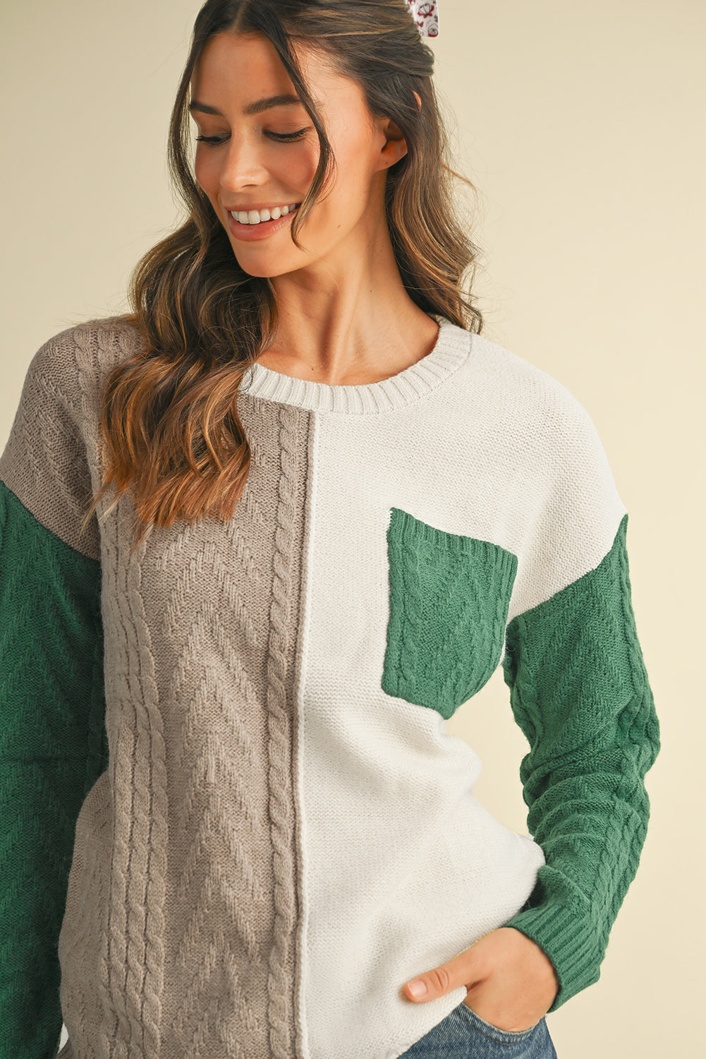 Gold Flame Colorblock Pocket Drop Shoulder Sweater