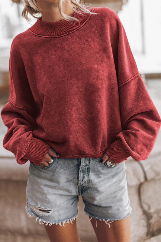 Orange Washed Drop Shoulder Crewneck Pullover Sweatshirt