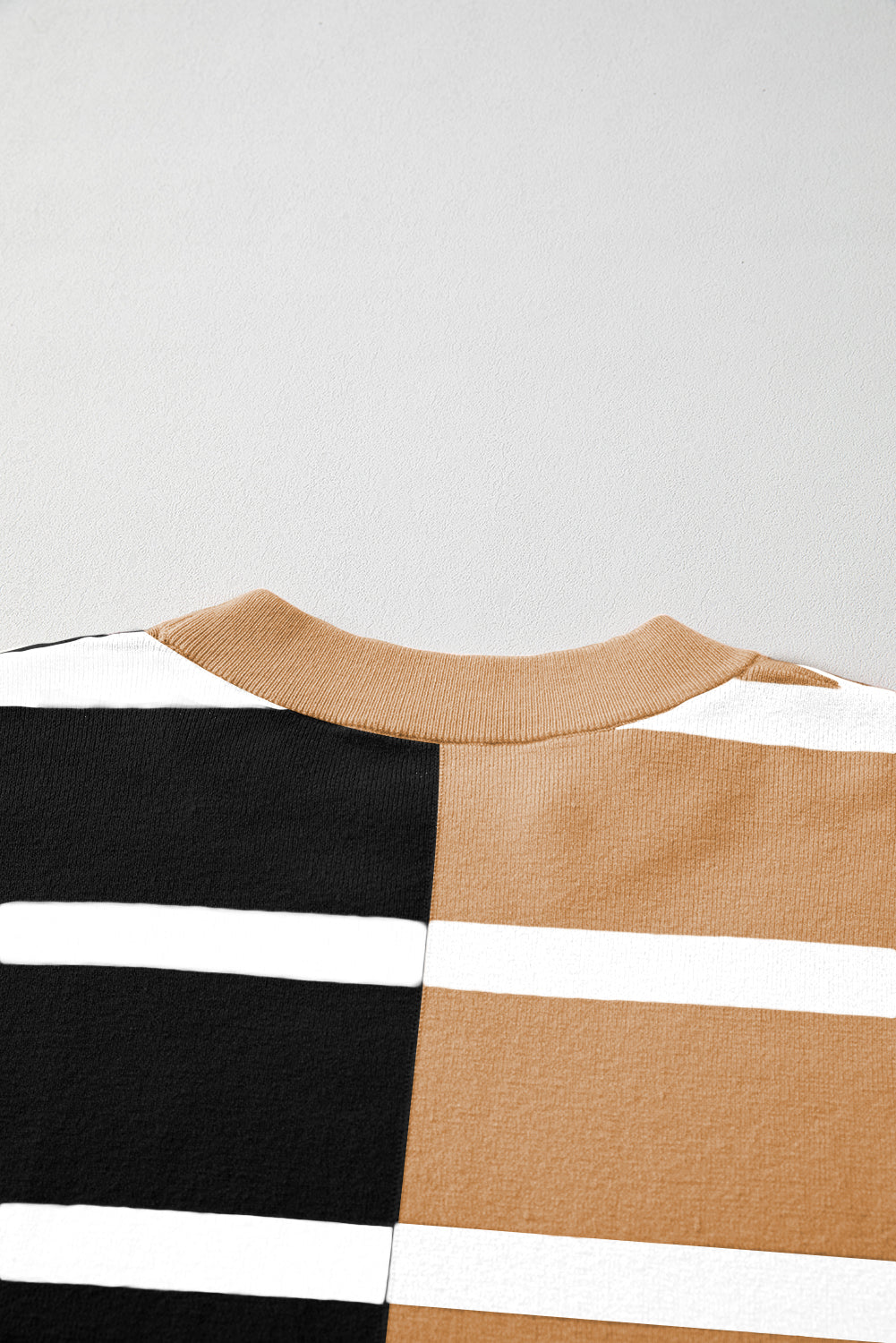 Light Beige Striped Colorblock Drop Shoulder Sweater