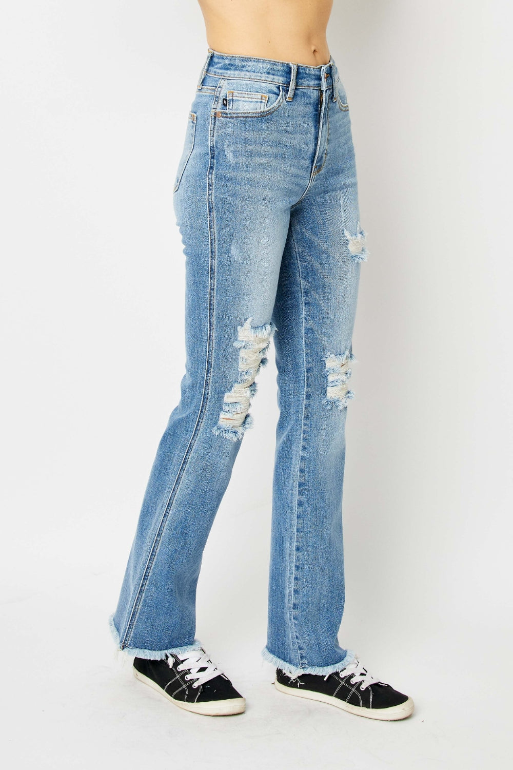 Judy Blue Full Size Distressed Raw Hem Bootcut Jeans