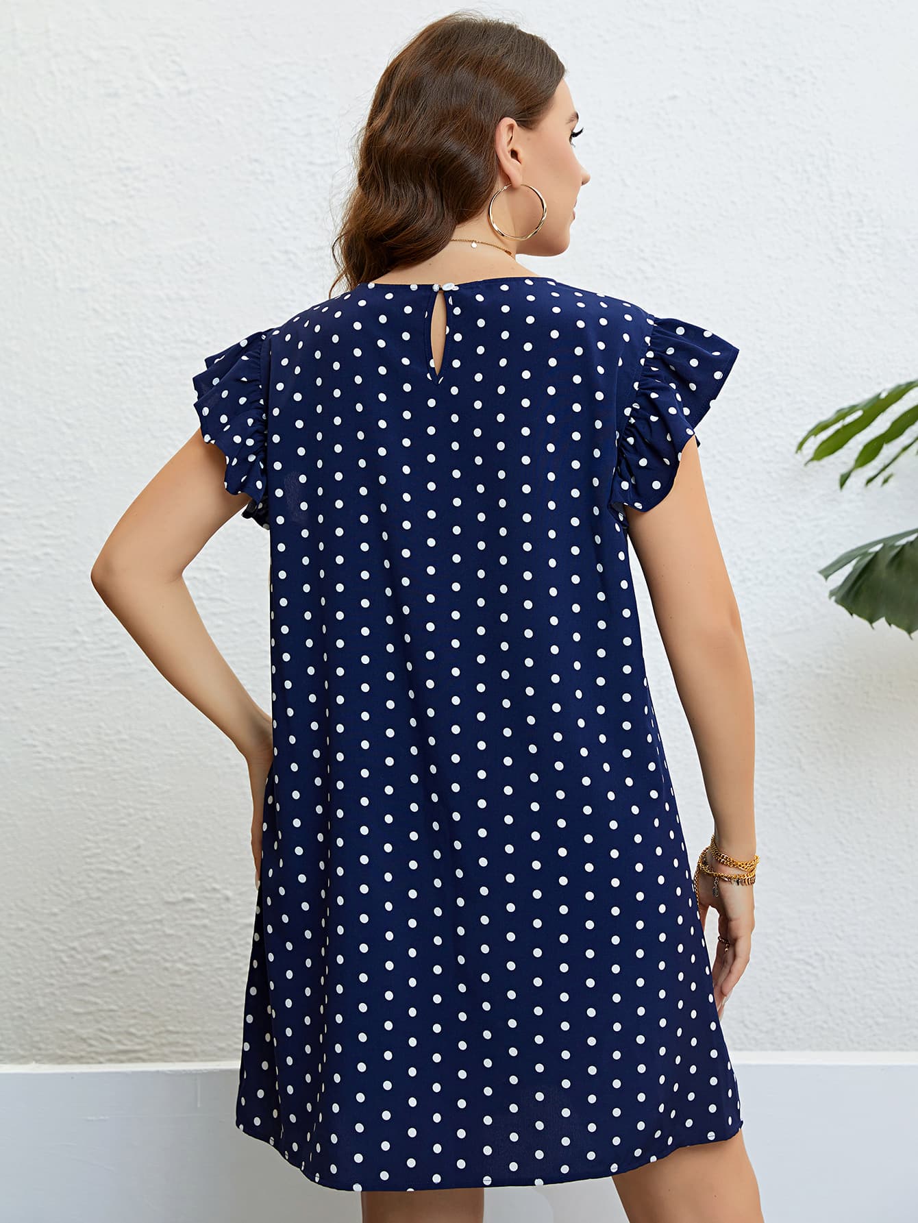 Honey Plus Size Polka Dot Round Neck Dress