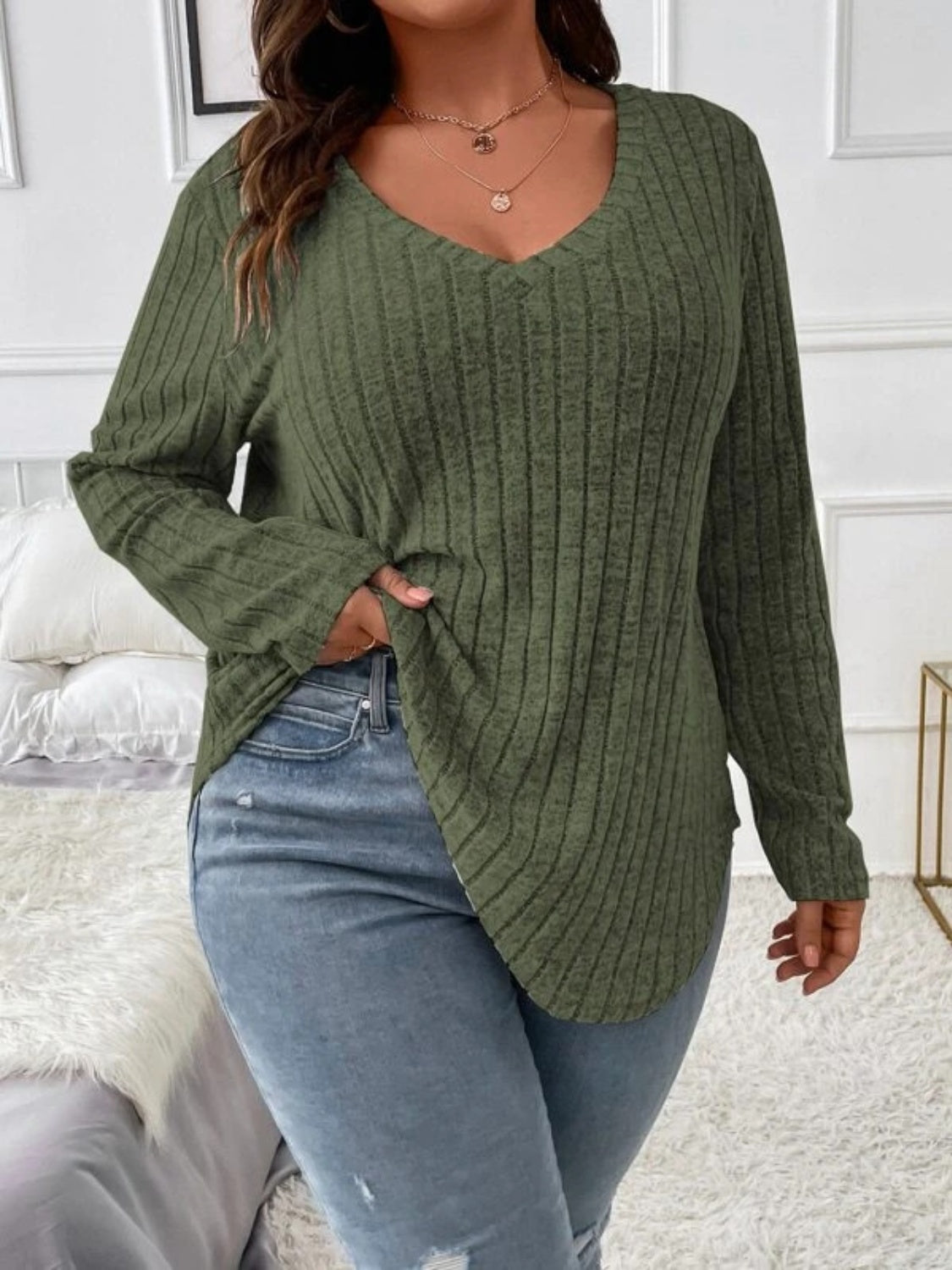 Plus Size V-Neck Long Sleeve Shirt