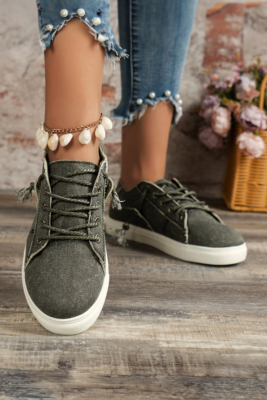 Dark Grey Criss Cross Slip On Canvas Sneakers