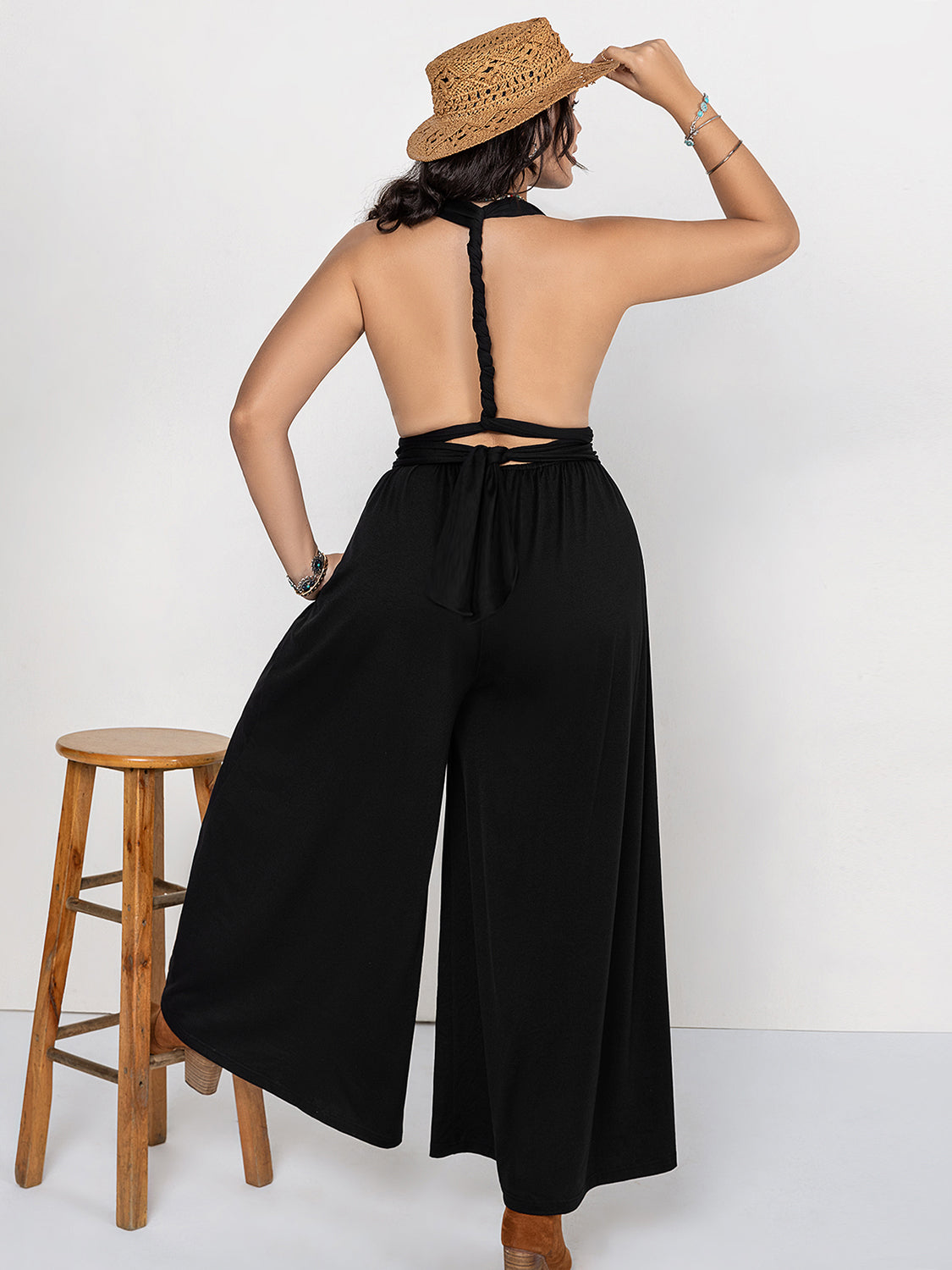 Plus Size V-Neck Wide Leg Romper