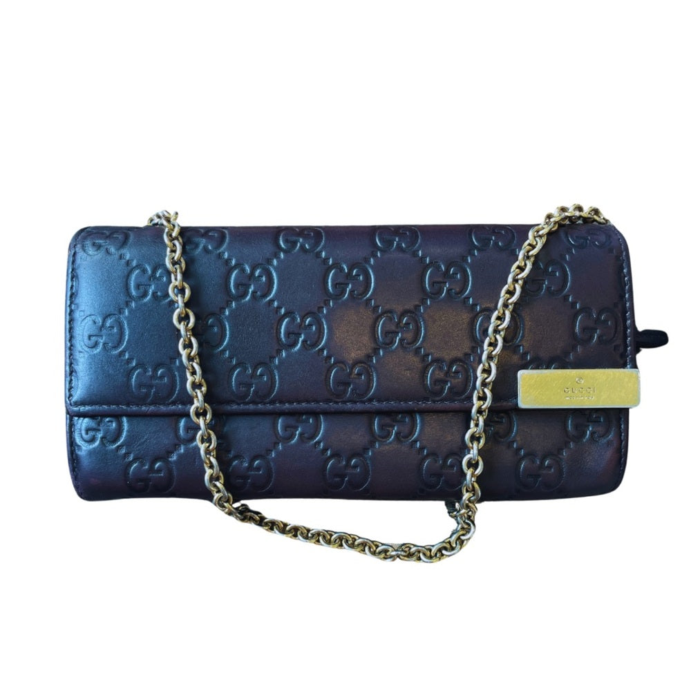 Guccissima Signature Dice Chain Wallet dark burgundy